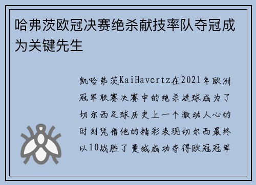 哈弗茨欧冠决赛绝杀献技率队夺冠成为关键先生
